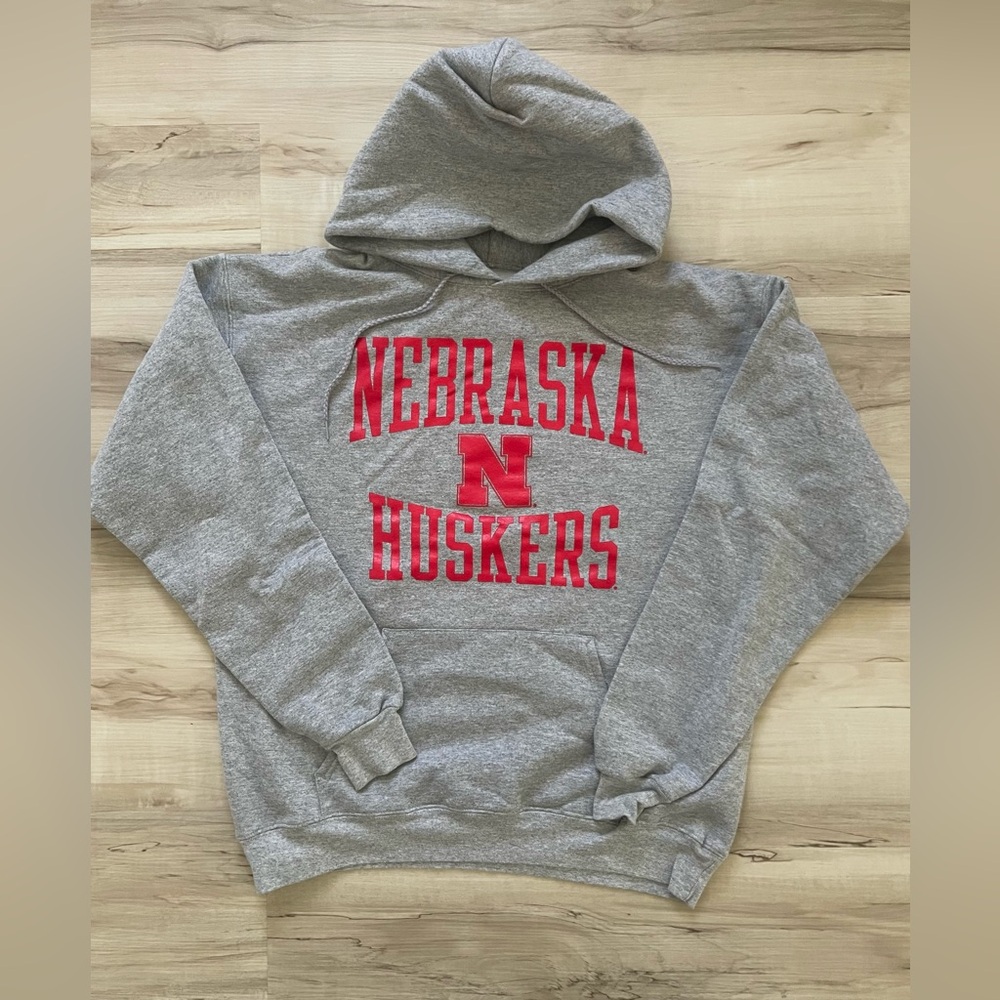 NCAA Gray Hoodie with Red Nebraska Huskers Script